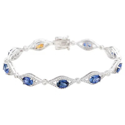 Suzy Levian Sterling Silver Oval-cut Blue Sapphire & Diamond Accent Tennis Bracelet In Multi