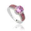 Suzy Levian Sterling Silver Oval-cut Pink Sapphire And Diamond Accent Anniversary Ring In Pink