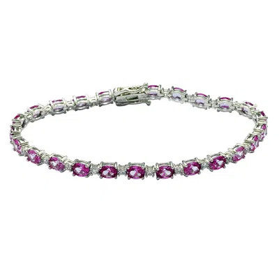 Suzy Levian Sterling Silver Oval-cut Pink Sapphire Tennis Bracelet In Purple