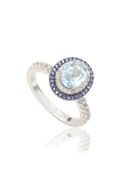 Suzy Levian Sterling Silver Oval Cut Ring In Blue