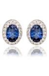 Suzy Levian Sterling Silver Oval Sapphire Stud Earrings In Blue