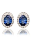 Suzy Levian Silver 0.02 Ct. Tw. Diamond & Gemstone Earrings In Blue/gold