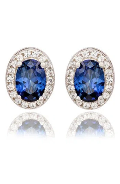 Suzy Levian Sterling Silver Oval Sapphire Stud Earrings In Blue