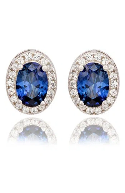 Suzy Levian Sterling Silver Oval Sapphire Stud Earrings In Blue/gold