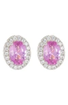 Suzy Levian Sterling Silver Oval Sapphire Stud Earrings In Pink