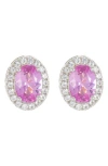 Suzy Levian Sterling Silver Oval Sapphire Stud Earrings In Pink/gold
