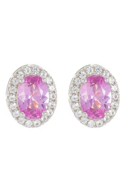 Suzy Levian Sterling Silver Oval Sapphire Stud Earrings In Pink/gold