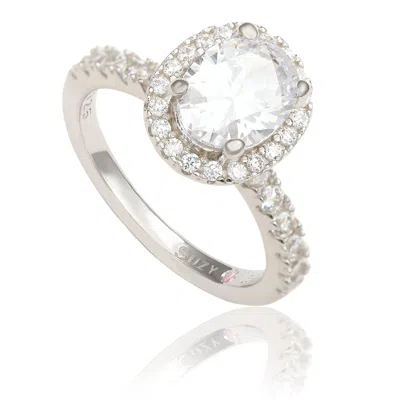 Suzy Levian Sterling Silver Oval White Cubic Zirconia Halo Ring