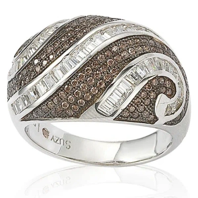 Suzy Levian Sterling Silver Pave And Channel-set White And Brown Cubic Zirconia Ring In Metallic