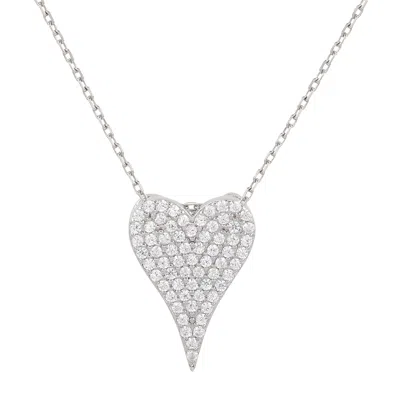 Suzy Levian Sterling Silver Pave Cubic Zirconia Elongated Heart Pendant In White