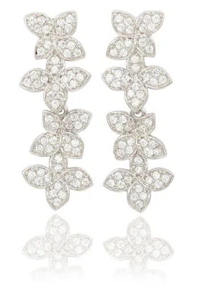 Suzy Levian Sterling Silver Cubic Zirconia Floral Drop Dangle Petite Earrings