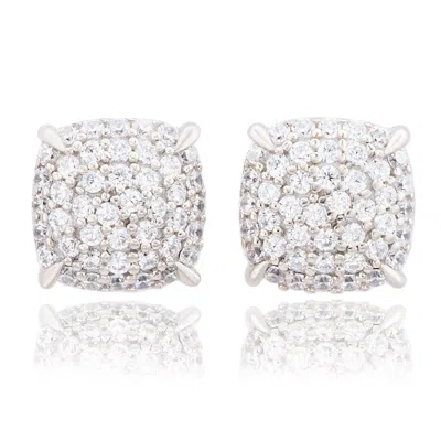 Suzy Levian Sterling Silver Pave Cubic Zirconia Square Cushion Stud Earrings