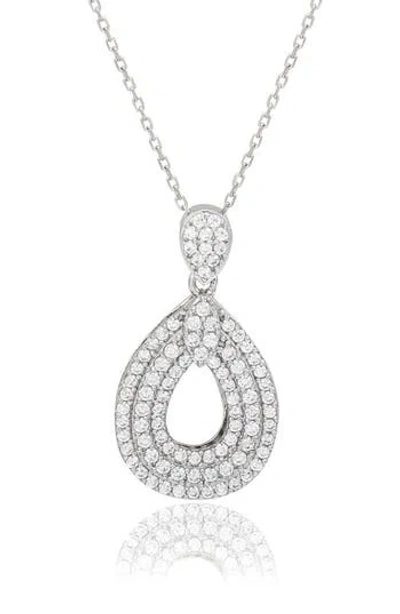 Suzy Levian Sterling Silver Pavé Cubic Zirconia Teardrop Pendant Necklace In White