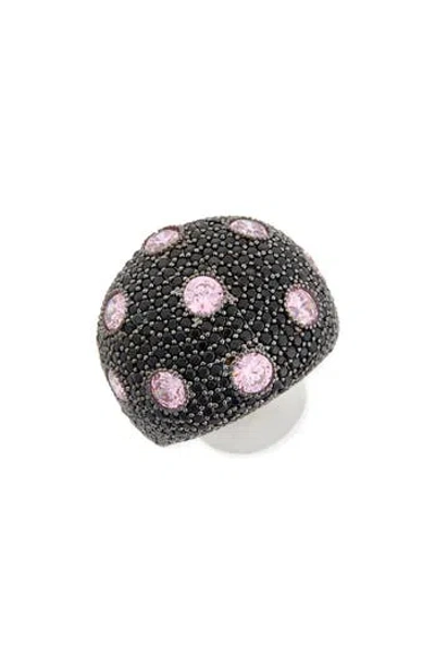 Suzy Levian Sterling Silver Pavé Cz Dome Ring In Black