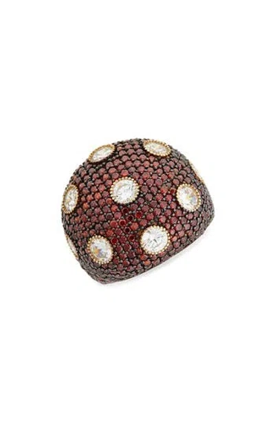 Suzy Levian Sterling Silver Pavé Cz Dome Ring In Red