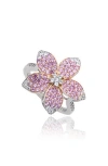 Suzy Levian Silver 0.02 Ct. Tw. Diamond & Gemstone Flower Ring In Pink