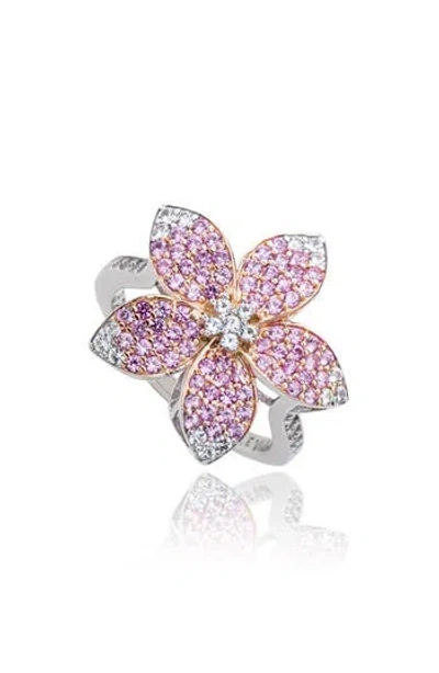 SUZY LEVIAN SUZY LEVIAN STERLING SILVER PAVÉ SAPPHIRE FLOWER RING