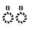 Suzy Levian Sterling Silver Pave White Cubic Zirconia Black Enamel Circle Drop Earrings In Metallic