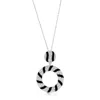 Suzy Levian Sterling Silver Pave White Cubic Zirconia Black Enamel Circle Drop Pendant In Metallic