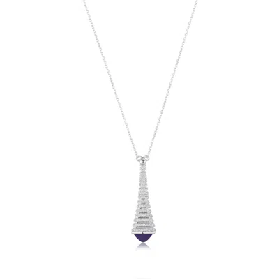 Suzy Levian Sterling Silver Pave White Cubic Zirconia Blue Enamel Eiffel Tower Paris Pendant In Metallic