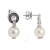 Suzy Levian Sterling Silver Pearl Drop Earrings In Blue