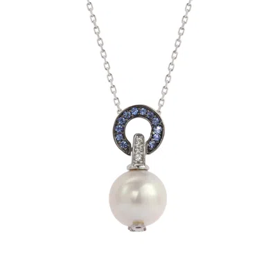 Suzy Levian Silver Sapphire Pearl Circle Pendant