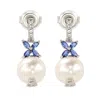 Suzy Levian Sterling Silver Pearl & Blue Sapphire Floral Earrings In Silver