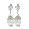 Suzy Levian Sterling Silver Pearl & White Sapphire Crown Earrings In White