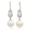 Suzy Levian Sterling Silver Pearl And White Sapphire Drop Earrings In Silver