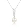 Suzy Levian Sterling Silver Pearl And White Sapphire Infinity Pendant In Silver