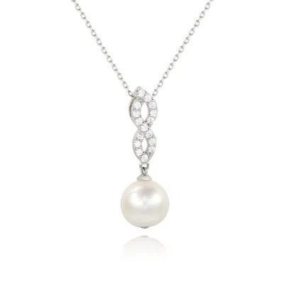 Suzy Levian Sterling Silver Pearl And White Sapphire Infinity Pendant