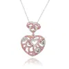 Suzy Levian Silver 0.02 Ct. Tw. Diamond & Sapphire Heart Pendant In Pink