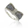 Suzy Levian Sterling Silver Blue & White Sapphire & Diamond Accent Bow Ring In Silver