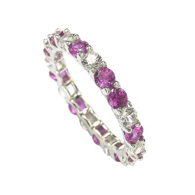 Suzy Levian Sterling Silver Pink & White Sapphire & Diamond Accent Eternity Ring In Purple