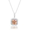 Suzy Levian Sterling Silver Pink Ascher Cut Cubic Zirconia & White Cubic Zirconia Halo Pendant In Metallic