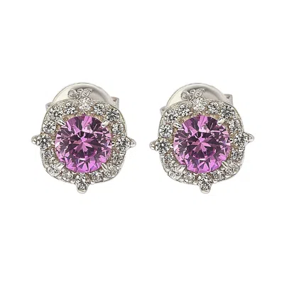 Suzy Levian Sterling Silver Pink Sapphire 0.66cttw Halo Stud Earrings In Purple