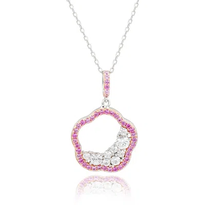 Suzy Levian Silver 0.02 Ct. Tw. Diamond & Gemstone Cluster Flower Pendant In Metallic