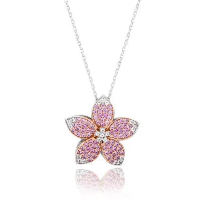 SUZY LEVIAN STERLING SILVER PINK SAPPHIRE AND CREATED WHITE SAPPHIRE LARGE FLOWER PENDANT