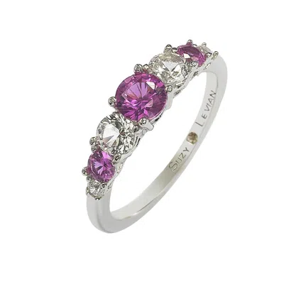 Suzy Levian Sterling Silver Pink Sapphire & Diamond Accent 1.75cttw 7-stone Ring