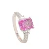 Suzy Levian Sterling Silver Pink Sapphire & Diamond Accent 3cttw Emerald Cut Bridal Ring In Pink