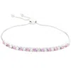 Suzy Levian Sterling Silver Pink Sapphire And Diamond Accent Adjustable Bolo Tennis Bracelet In Metallic