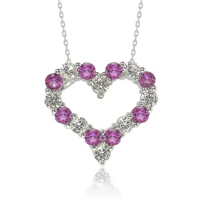 Suzy Levian Sterling Silver Heart Eternity Pendant Necklace In Pink
