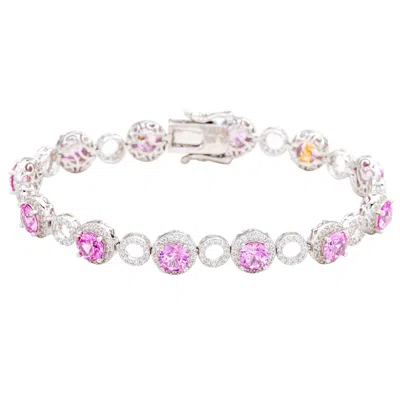 SUZY LEVIAN STERLING SILVER PINK SAPPHIRE AND DIAMOND ACCENT CIRCLE BRACELET