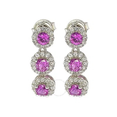 Suzy Levian Sterling Silver Pink Sapphire & Diamond Accent Circle Dangle Earrings