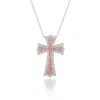 Suzy Levian Sterling Silver Pink Sapphire And Diamond Accent Cross Pendant In Metallic