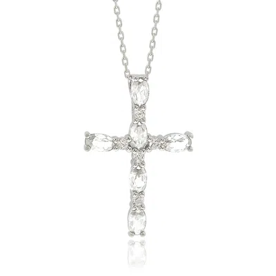 Suzy Levian Sterling Silver Pink Sapphire And Diamond Accent Cross Pendant In Brown