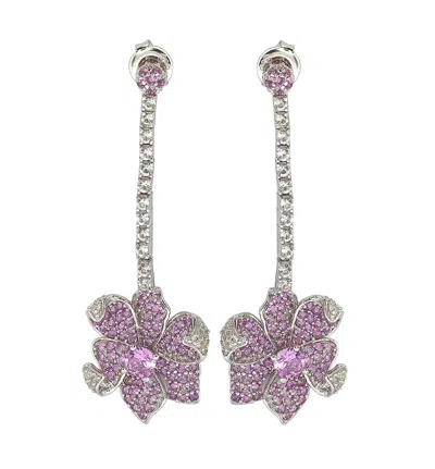 Suzy Levian Sterling Silver Pink Sapphire And Diamond Accent Flower Earrings