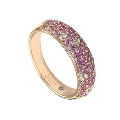 Suzy Levian Sterling Silver Pink Sapphire & Diamond Accent Pave Band Ring