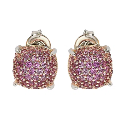 SUZY LEVIAN STERLING SILVER PINK SAPPHIRE & DIAMOND ACCENT PAVE CLUSTER EARRINGS