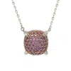 Suzy Levian Sterling Silver Pink Sapphire & Diamond Accent Pave Cluster Necklace In Pink